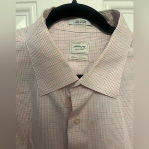 Arrow Men's Pink Checkered Dress Shirt Size 18.5 36/37